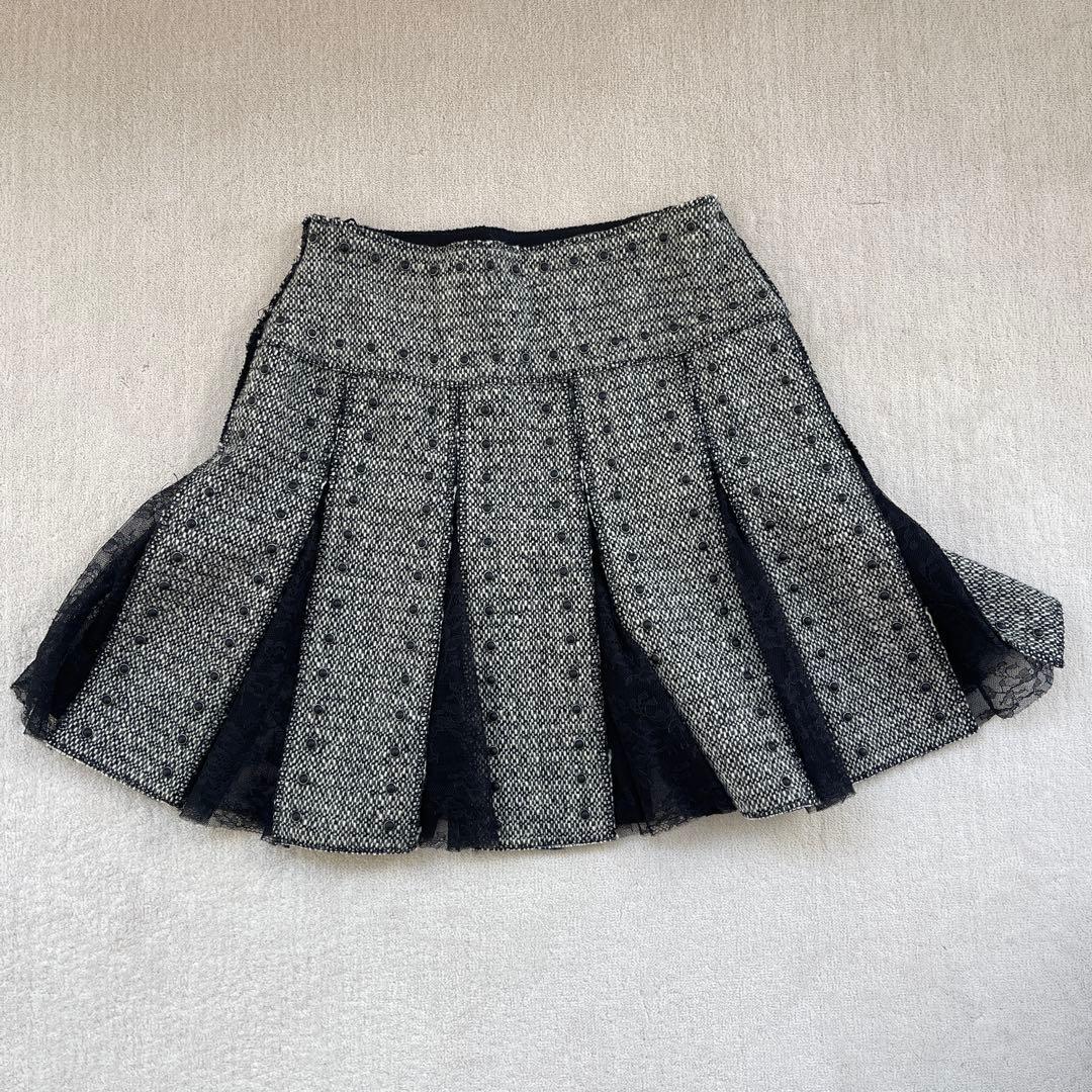美品　VALENTINO プリーツスカート グレー/ブラック　38サイズ