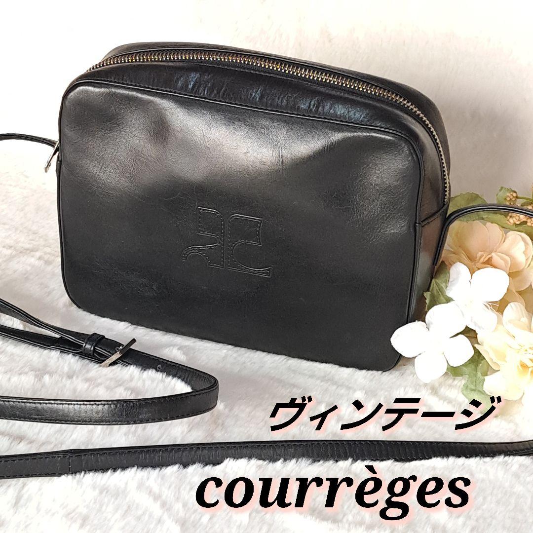 希少　クレージュ　レザー　ショルダーバッグ　BIGロゴ　型押し　ヴィンテージ