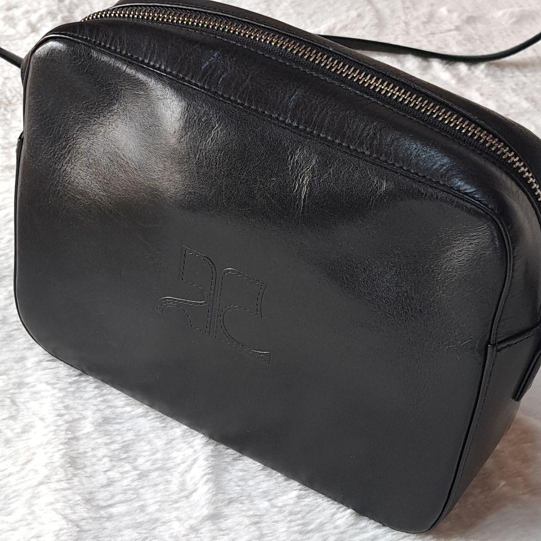 希少　クレージュ　レザー　ショルダーバッグ　BIGロゴ　型押し　ヴィンテージ