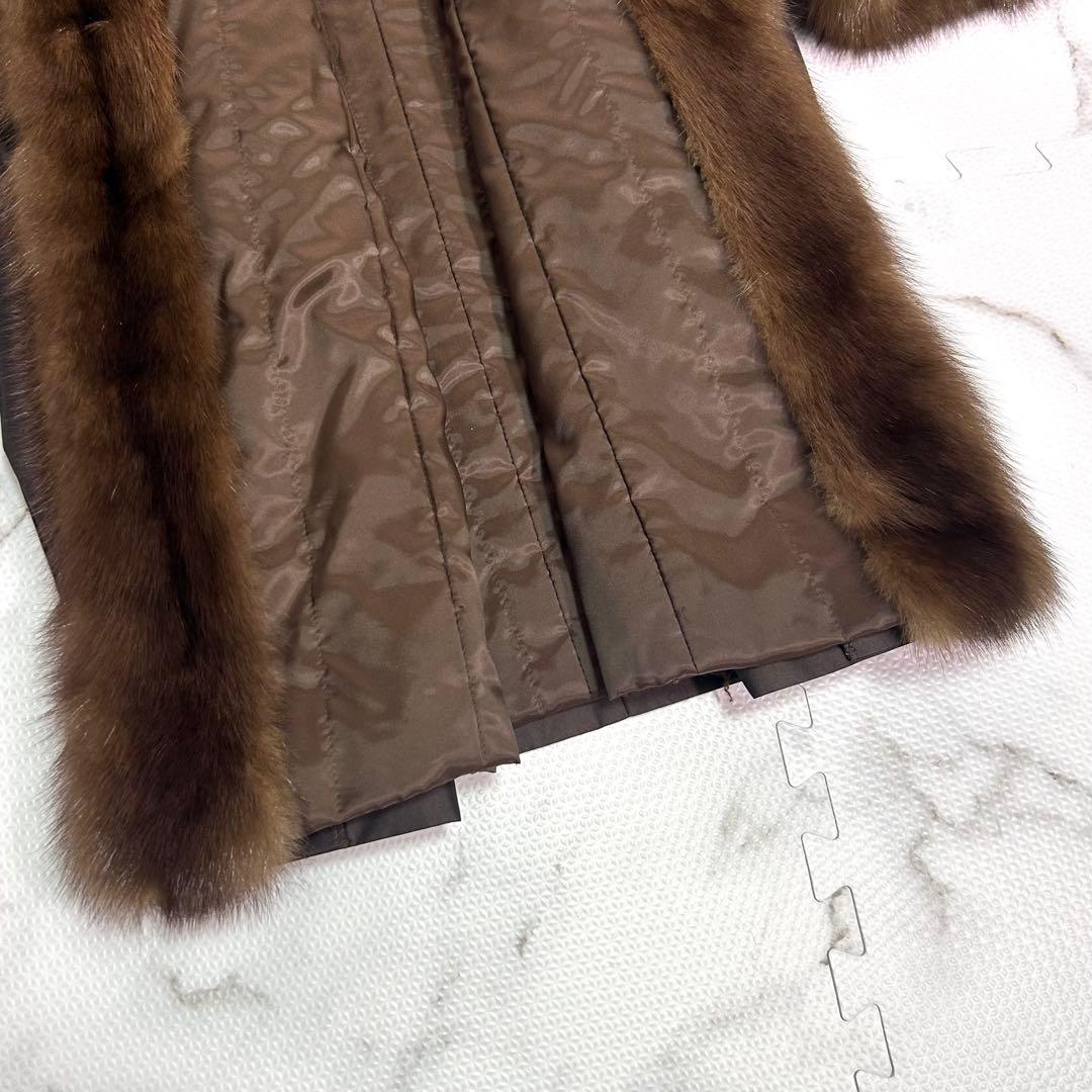 美品✨ロシアンセーブル × シルク混 ロングコート 本毛皮