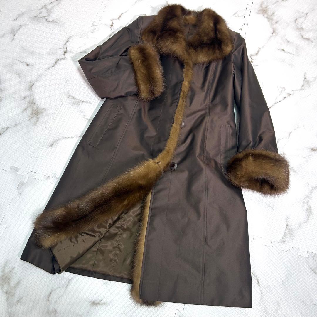 美品✨ロシアンセーブル × シルク混 ロングコート 本毛皮