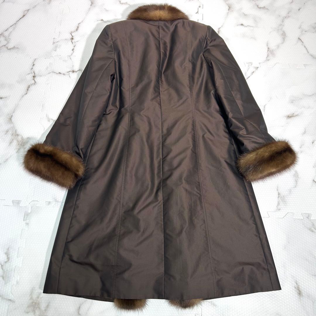 美品✨ロシアンセーブル × シルク混 ロングコート 本毛皮