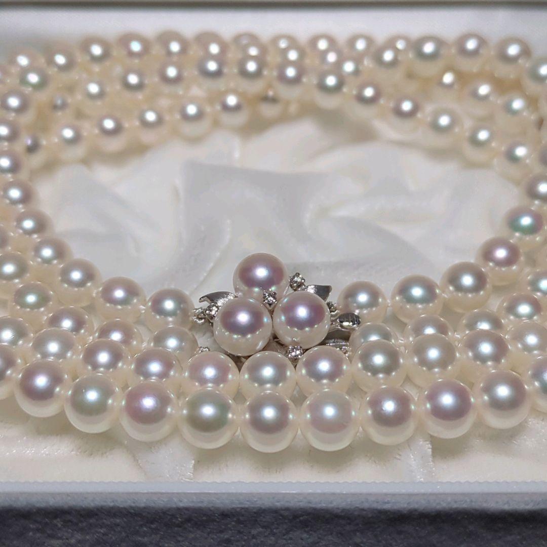 【ミキモト 2連 ダイヤ付】あこや真珠 ネックレス 約6.5-7.0mm 394