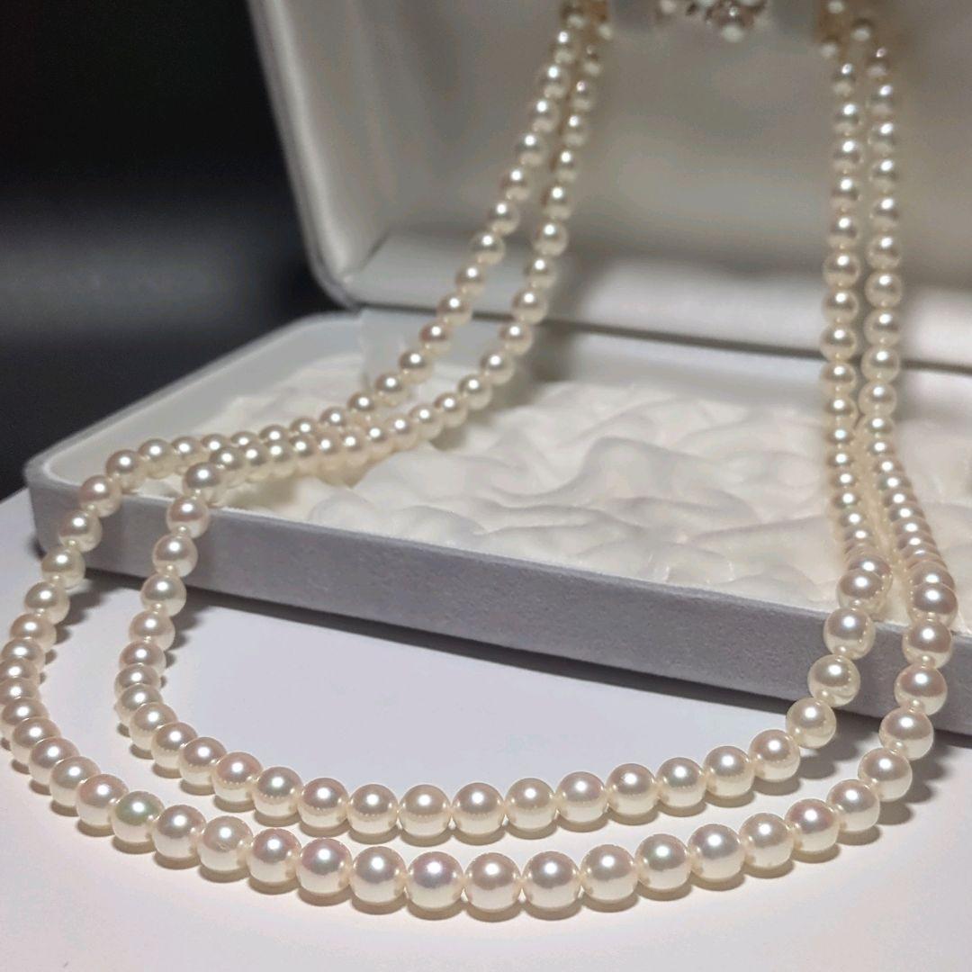 【ミキモト 2連 ダイヤ付】あこや真珠 ネックレス 約6.5-7.0mm 394