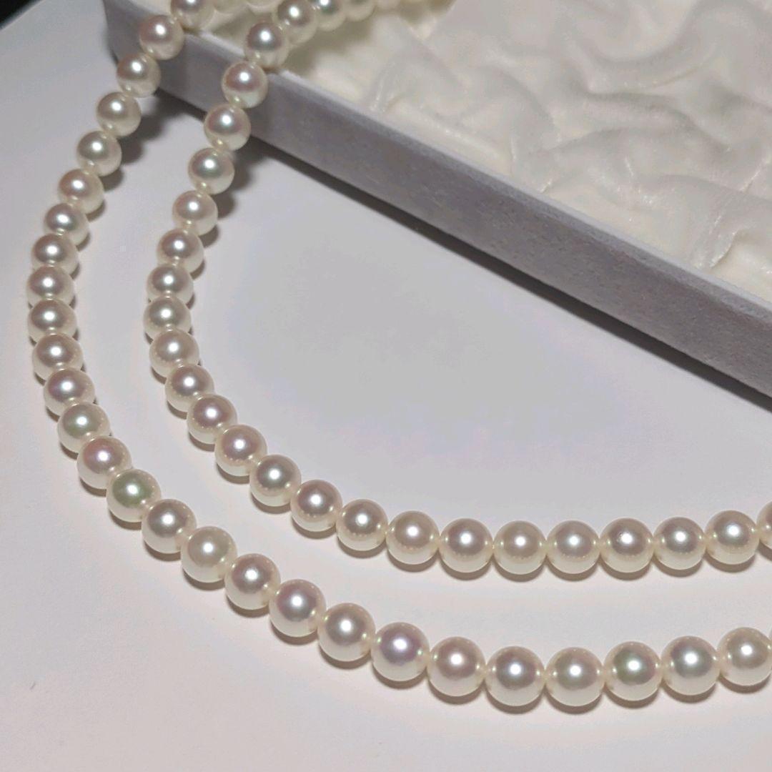 【ミキモト 2連 ダイヤ付】あこや真珠 ネックレス 約6.5-7.0mm 394