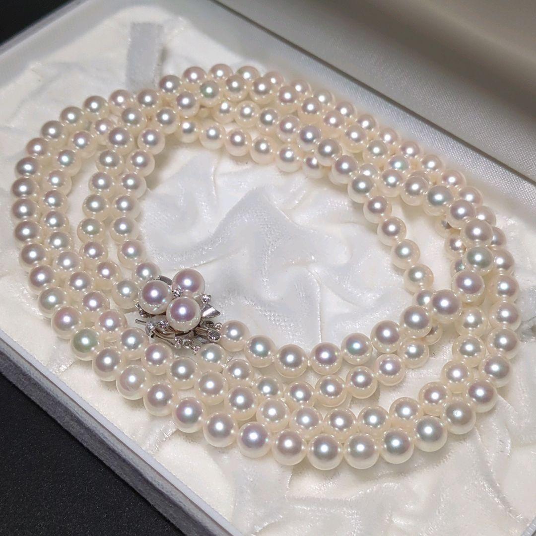 【ミキモト 2連 ダイヤ付】あこや真珠 ネックレス 約6.5-7.0mm 394