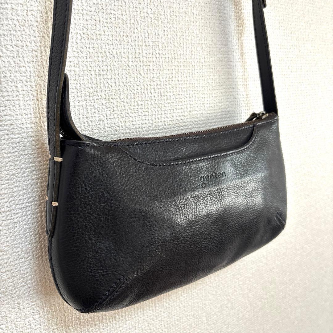genten トスカ tosca ショルダーバッグ 黒 シボ 斜めがけ　本革