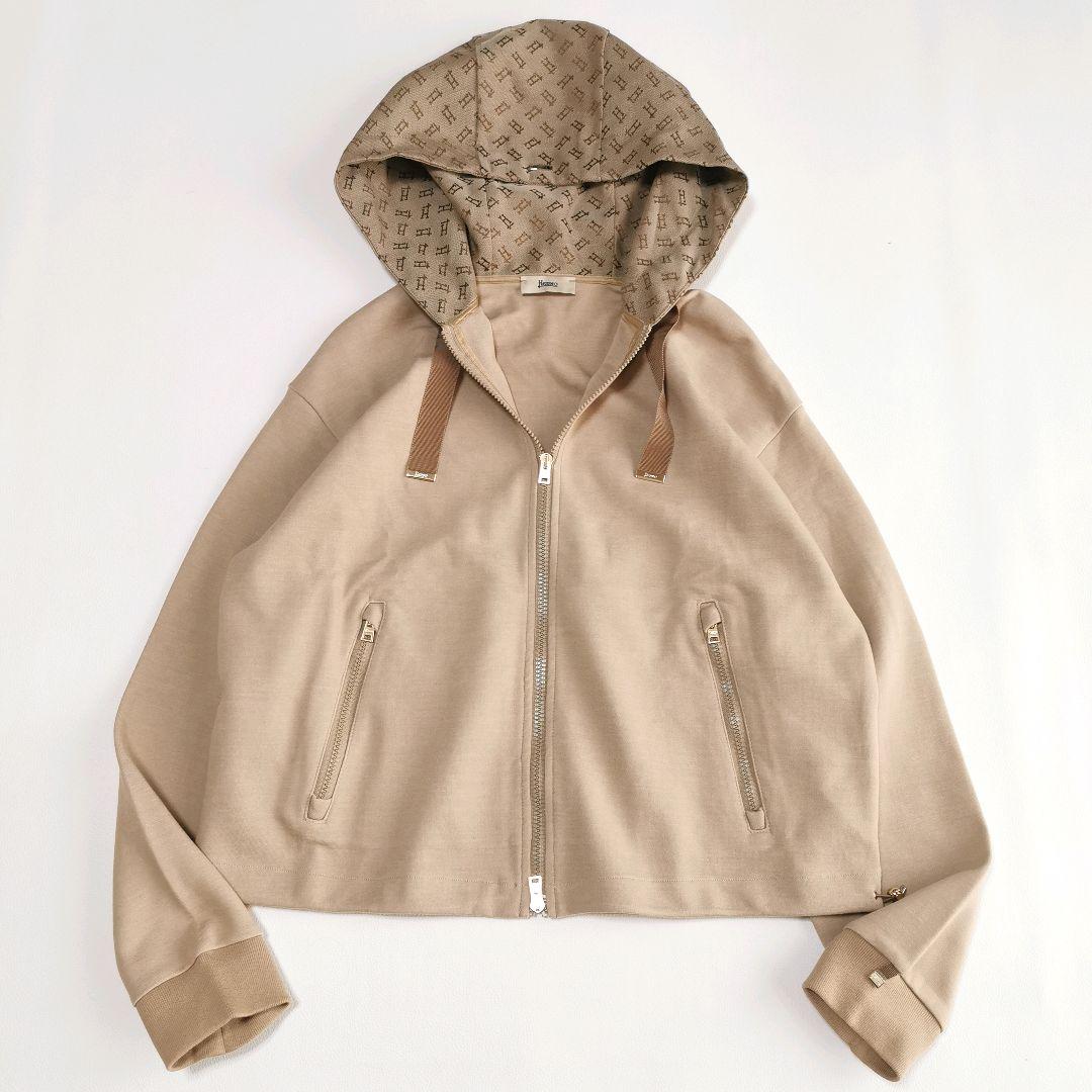 【美品✨】ヘルノ モノグラム フーデッドカーディガン キャメル 42
