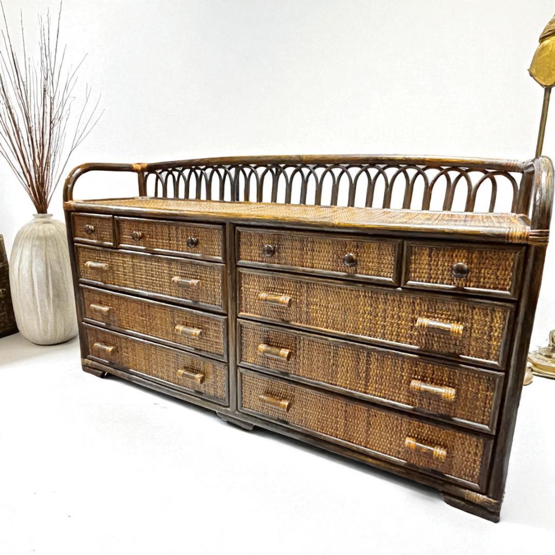 【希少】籐 ラタン チェスト 4段 引き出し10個 アジアン家具 収納タンス