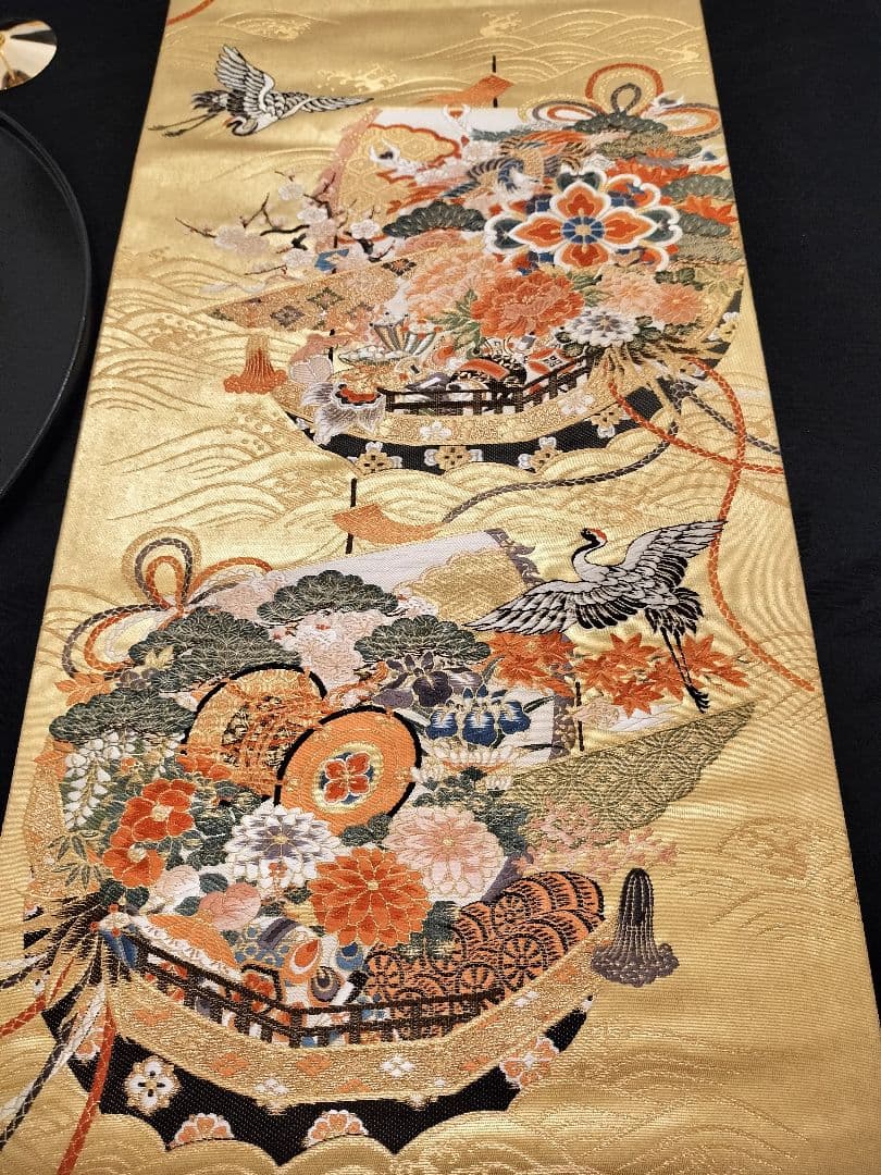 ローズピンクA666★逸品‼️本金箔‼️宝船‼️テーブルランナー2m7cm