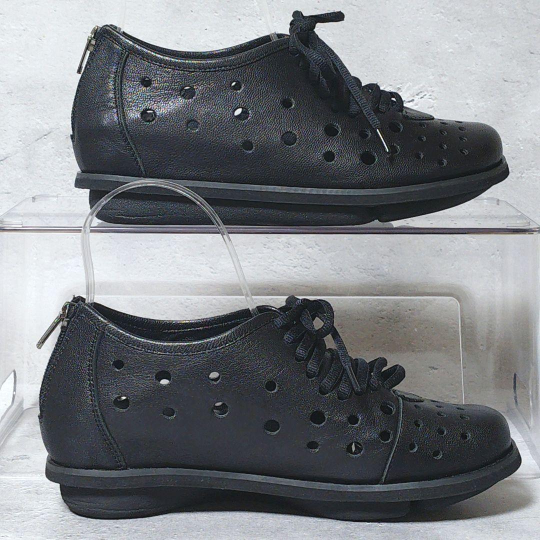 人気デザイン 未使用級 慈雨【23.5】本革 メッシュ バックジップ スニーカー