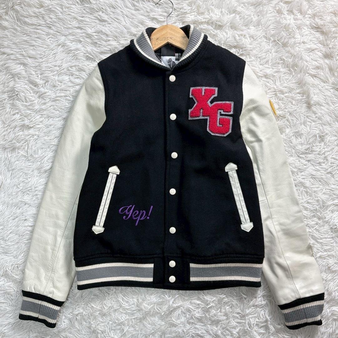 X-girl　スタジャン 黒/白　サイズ2 M相当 ワッペン レザー