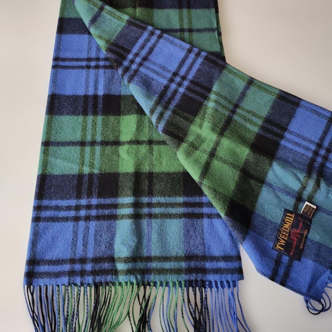 ツイードミル　ウール　 ストール　BLU/GRN