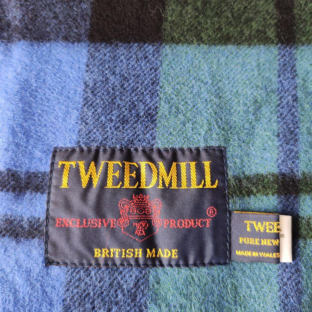 ツイードミル　ウール　 ストール　BLU/GRN