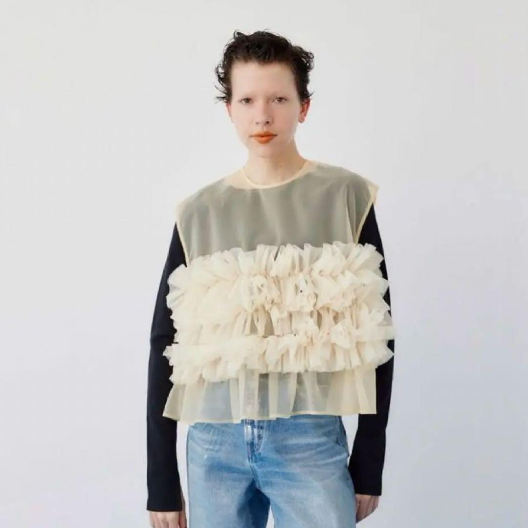 美品　HeRIN.CYE シフォン　メニーギャザーアタッチメントベスト　フリル