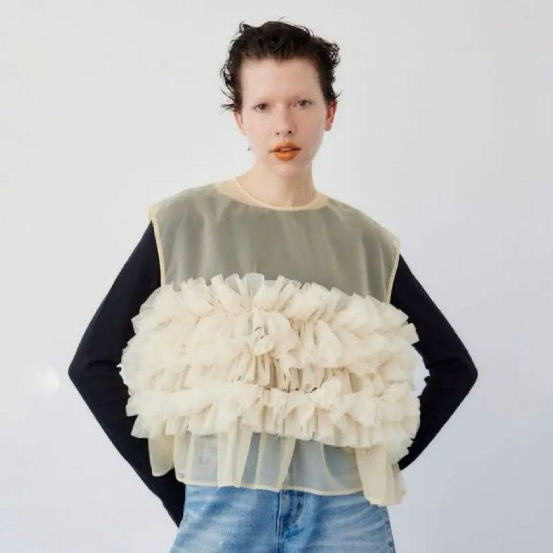 美品　HeRIN.CYE シフォン　メニーギャザーアタッチメントベスト　フリル