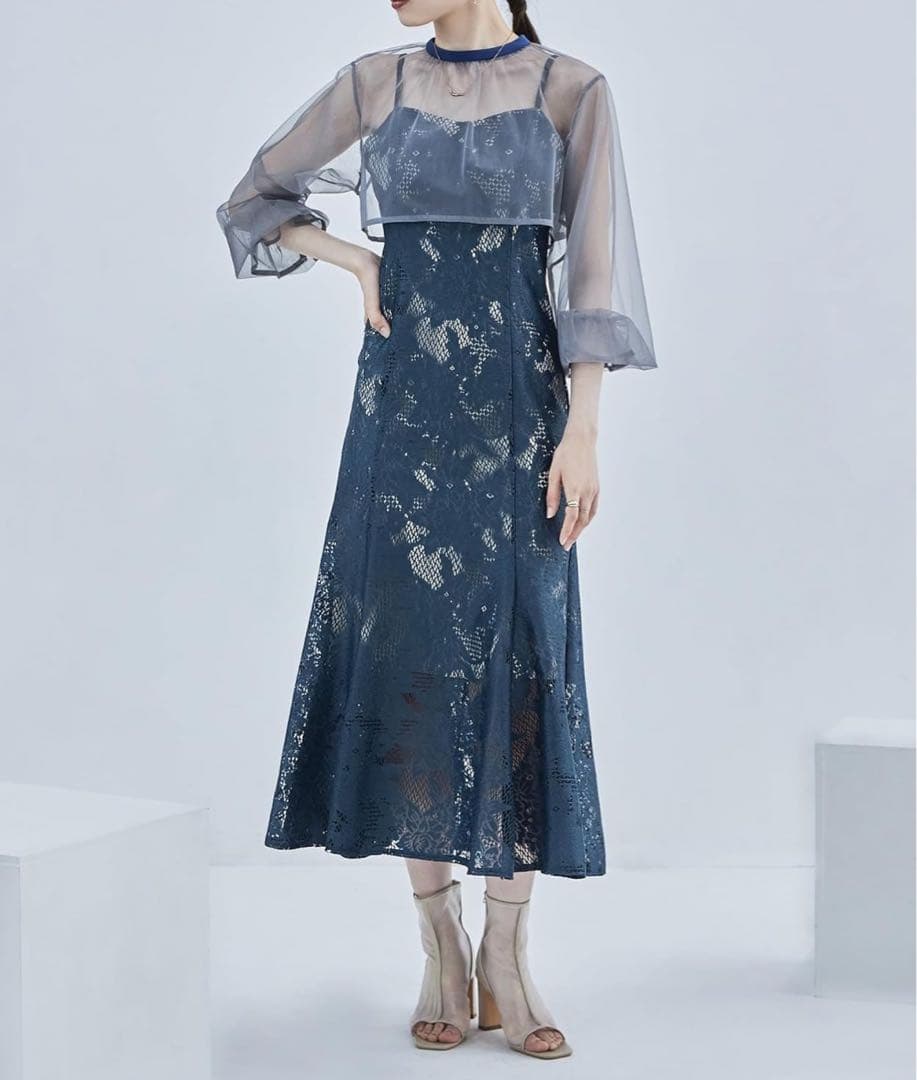 シフォンボレロ&レースキャミドレス　ブルー　※2月末までの出品です