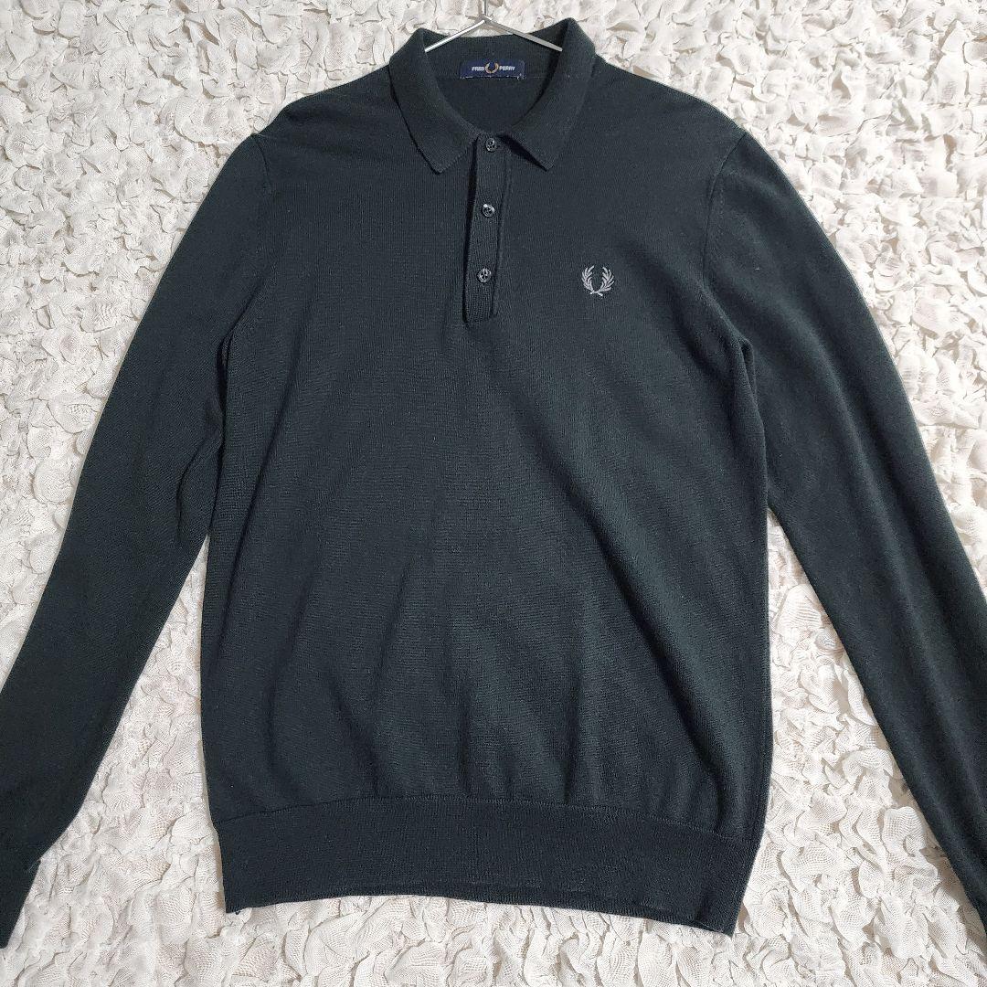 極美品 フレッドペリー ワンポイントロゴ刺繍 リブニットポロシャツ