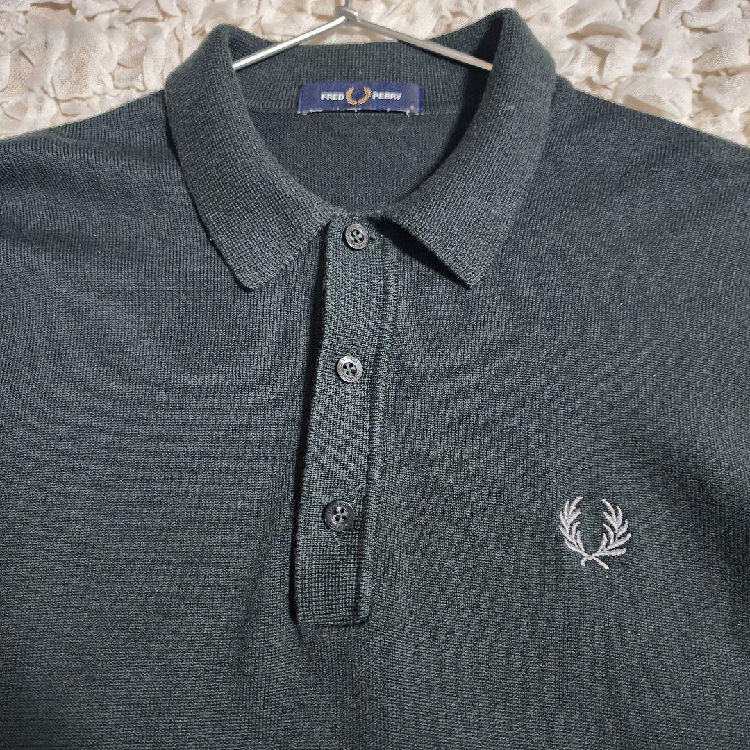 極美品 フレッドペリー ワンポイントロゴ刺繍 リブニットポロシャツ