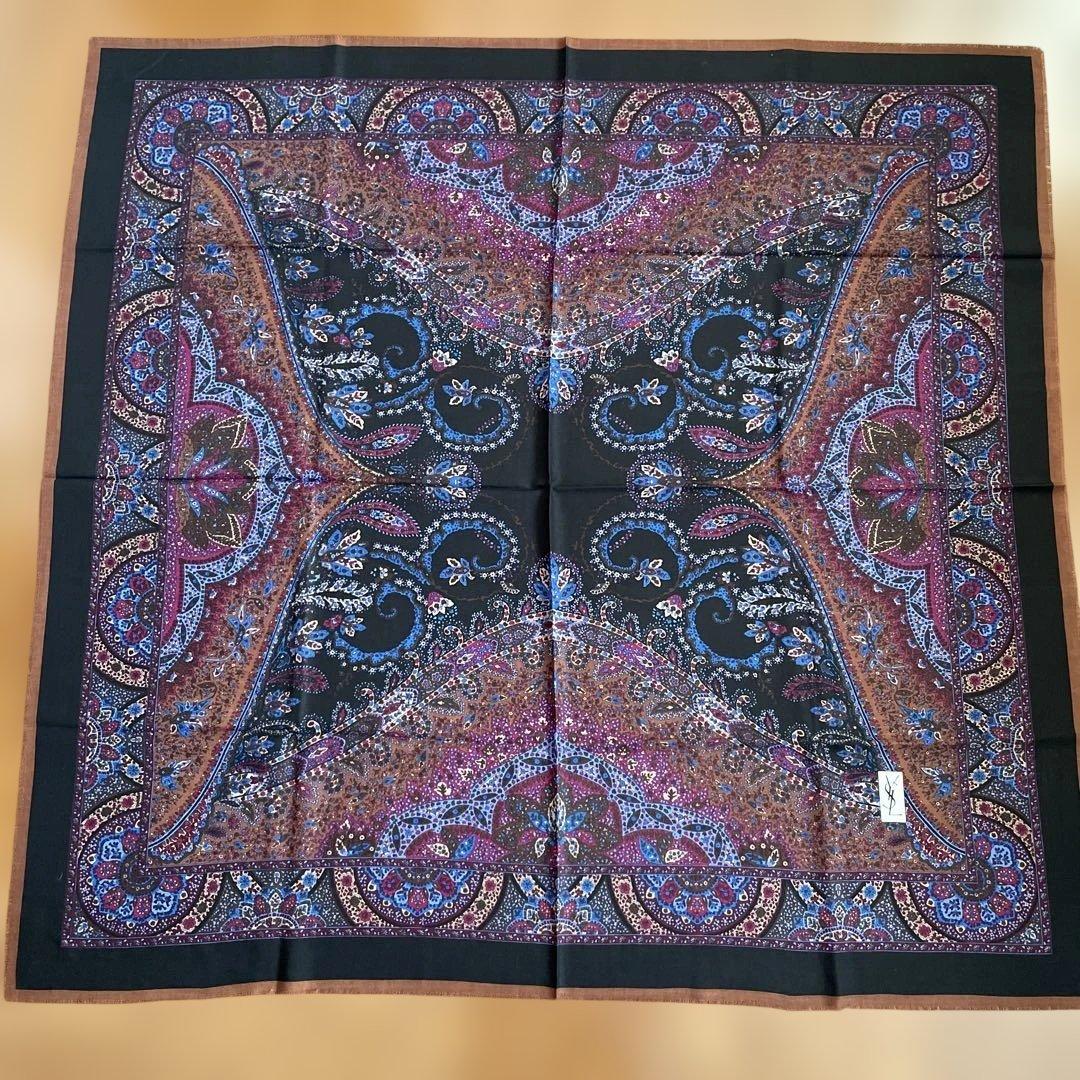 YvesSaintLaurent サンローラン シルクウール大判スカーフ