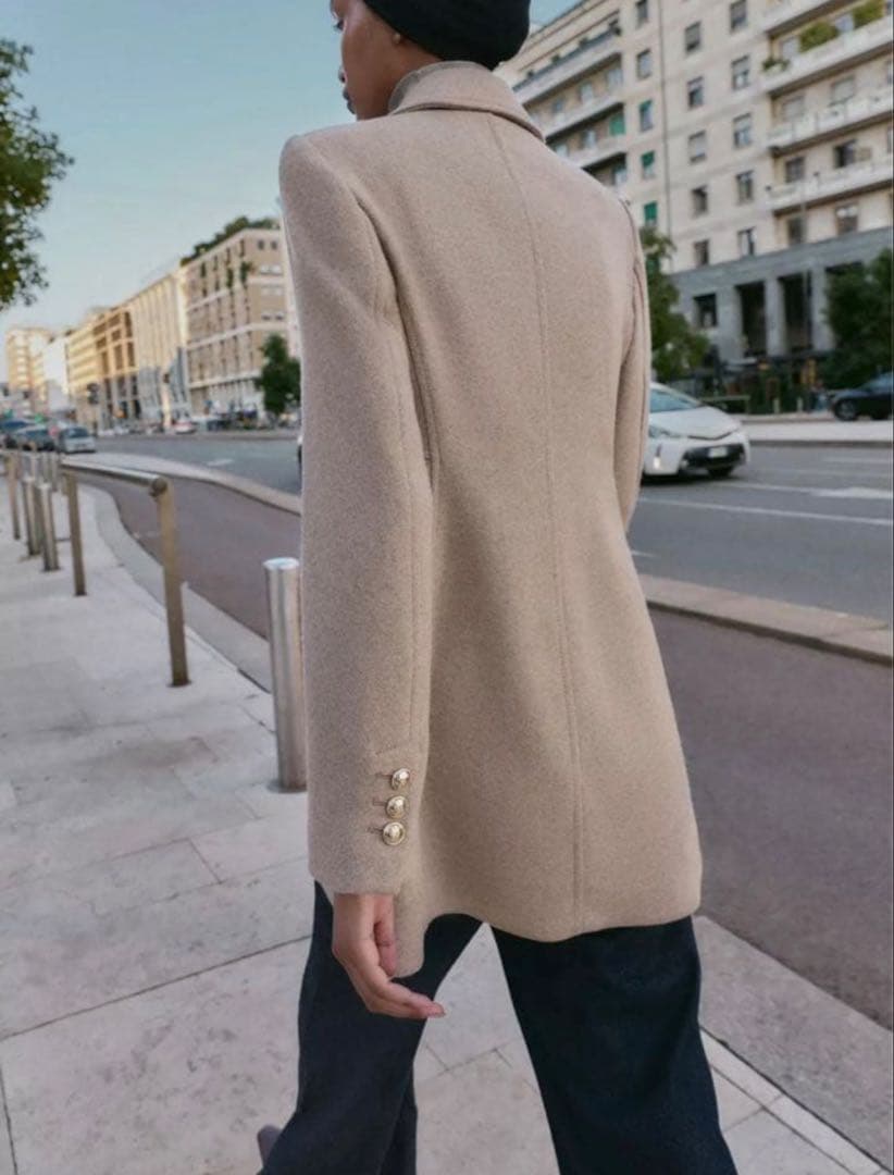 ZARA ウール混紡ショート丈ダブルブレストコート ライトミンク XS