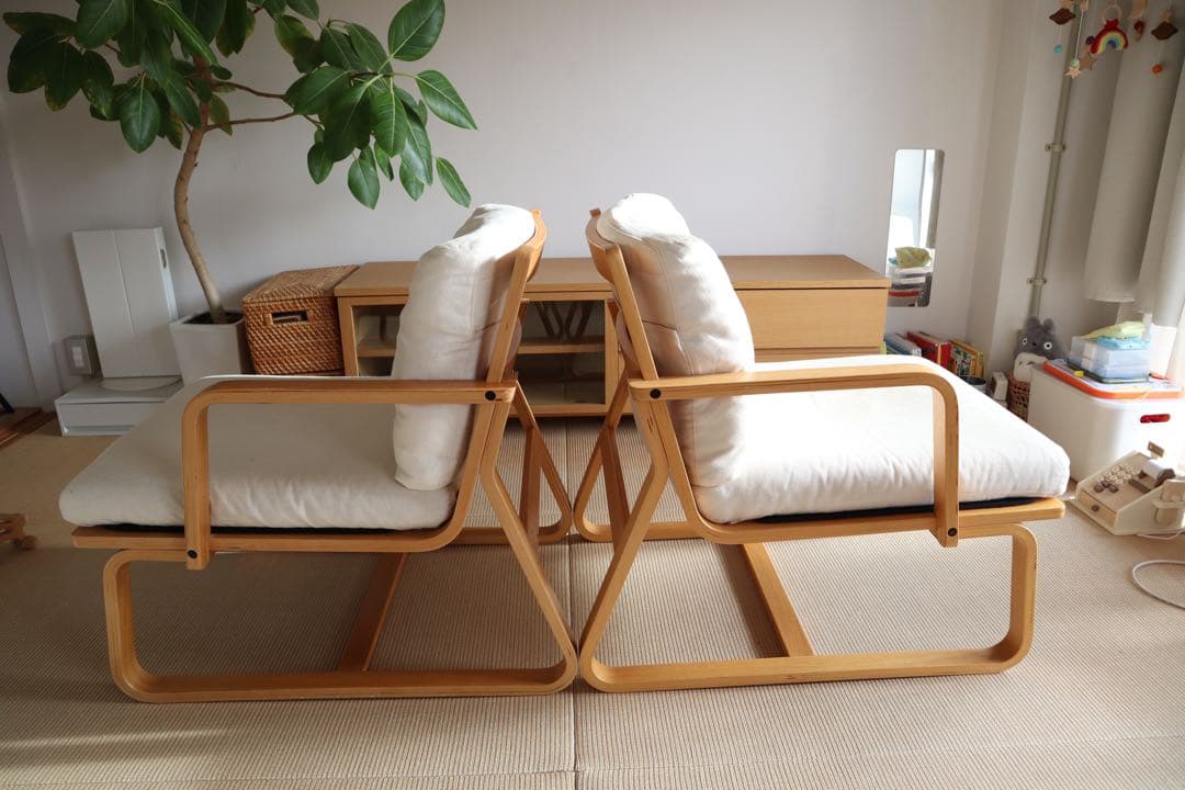 無印良品 リビングでもダイニングでも使えるソファチェア2シーター　※アーム右