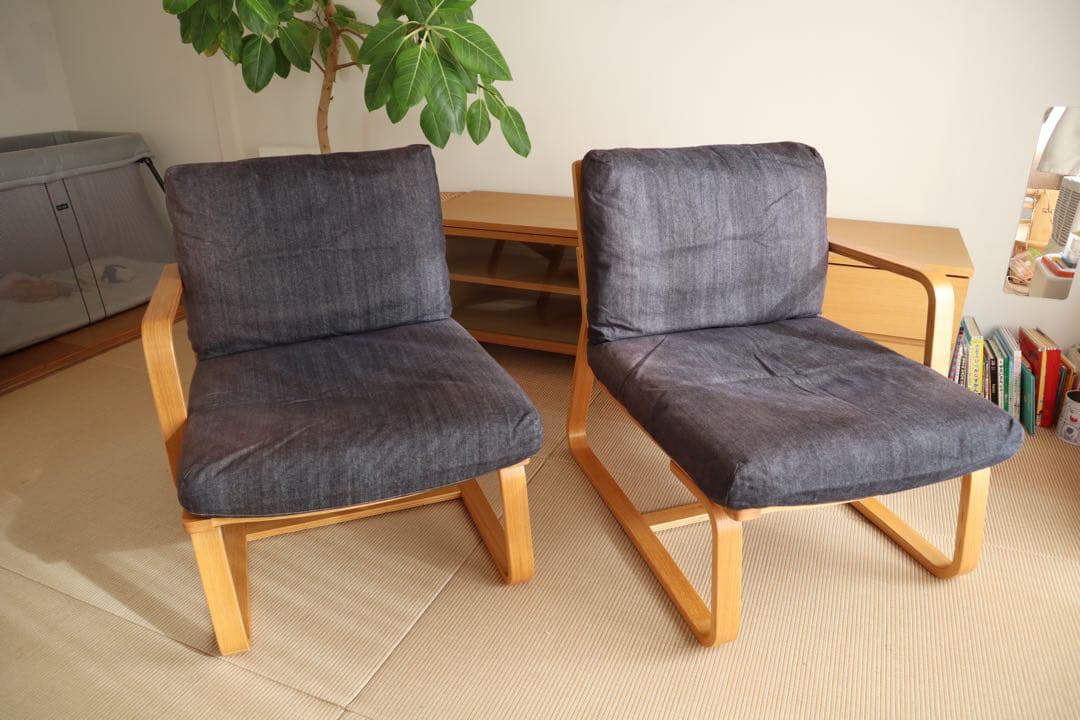 無印良品 リビングでもダイニングでも使えるソファチェア2シーター　※アーム右