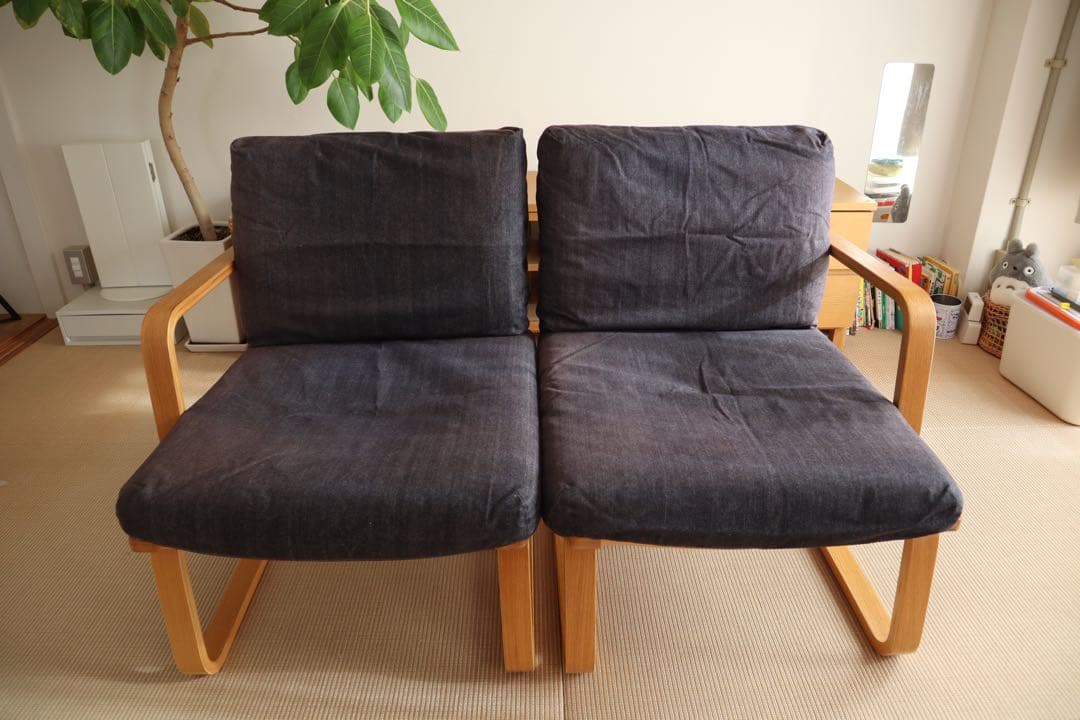 無印良品 リビングでもダイニングでも使えるソファチェア2シーター　※アーム右