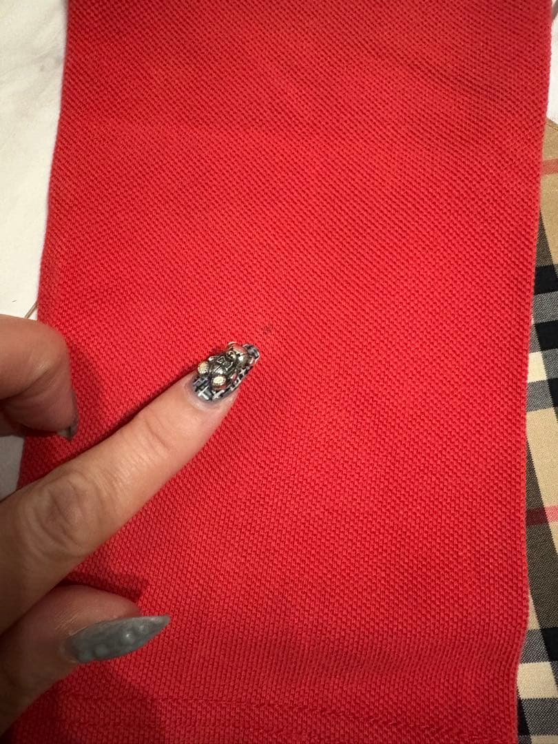 大人もOK バーバリー　キッズ　14Y 赤✖️チェック柄　長袖ポロシャツ