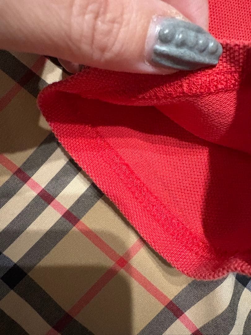 大人もOK バーバリー　キッズ　14Y 赤✖️チェック柄　長袖ポロシャツ