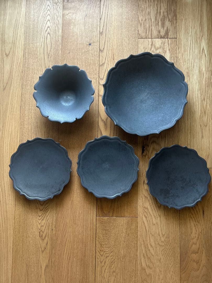 木下和美さん 陶器　黒い器2点セット　大皿1枚・中鉢1個