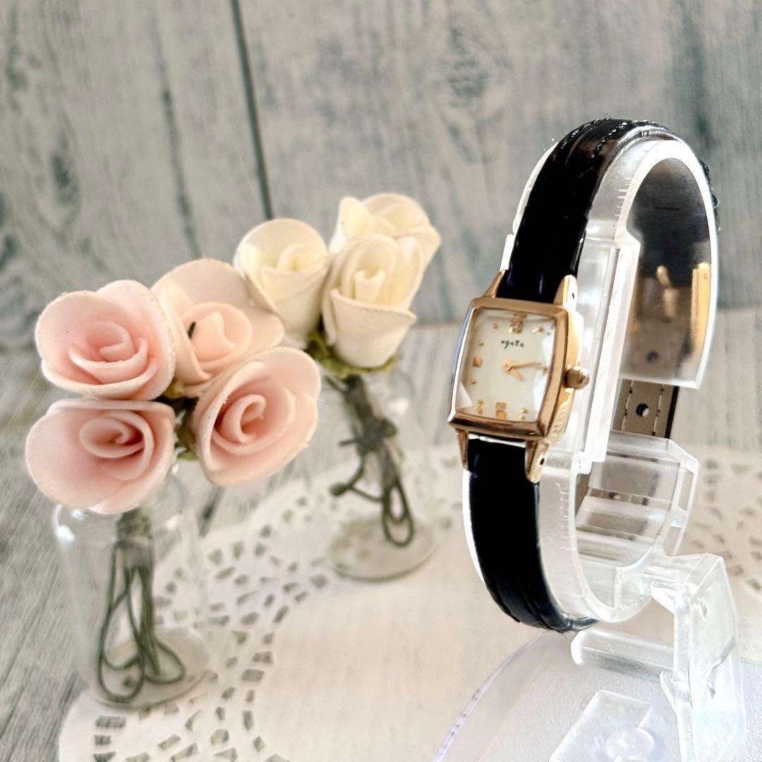 【電池交換済.】agete アガット 腕時計 0.02ct イエローゴールド