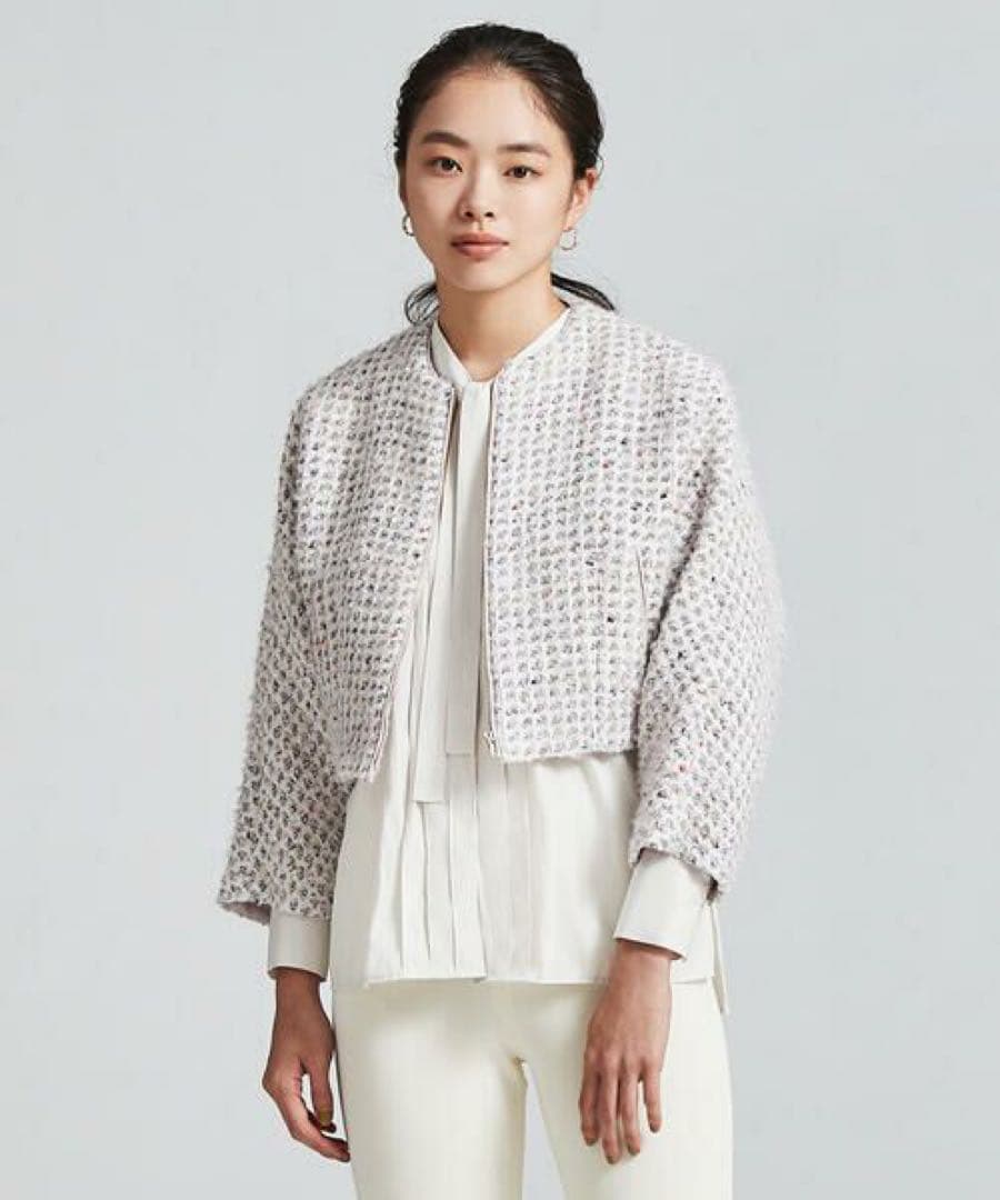 TOMORROWLAND ワッフルファンシーツイード ジップアップブルゾン