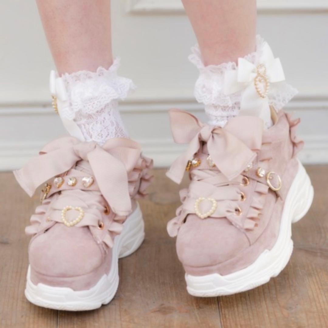 【LIZLISA】ビジューベルト厚底スニーカー ピンク