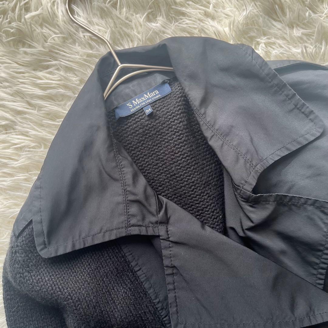 【美品】マックスマーラ ロングニットコート カシミヤ混 ベルト付き 異素材 M