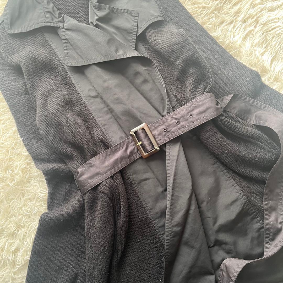 【美品】マックスマーラ ロングニットコート カシミヤ混 ベルト付き 異素材 M