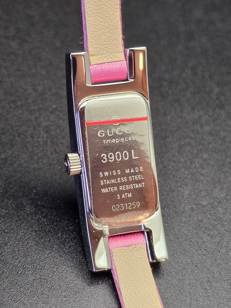 電池交換済 ベルト美品 研磨 GUCCI 3900L ピンク文字盤 グッチ 時計