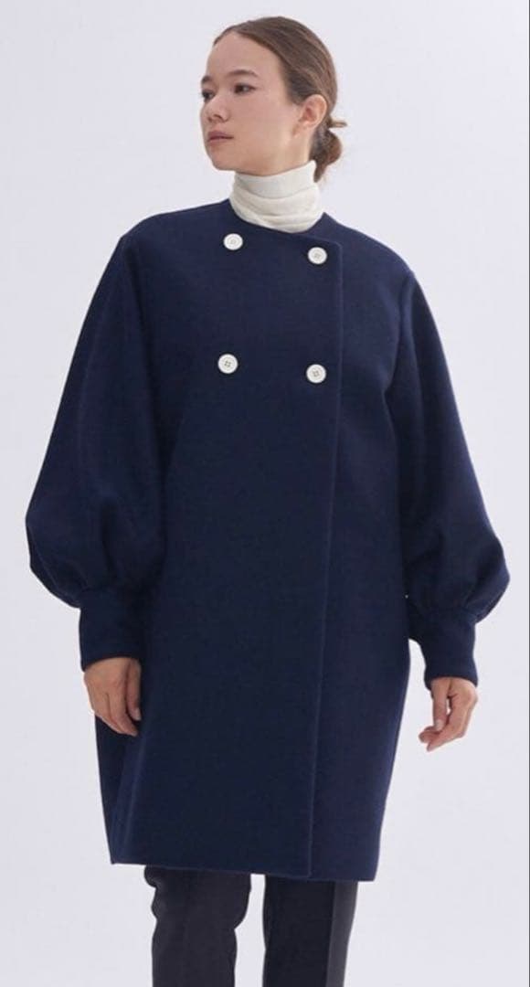 yori ダブルパフスリーブコート ネイビー