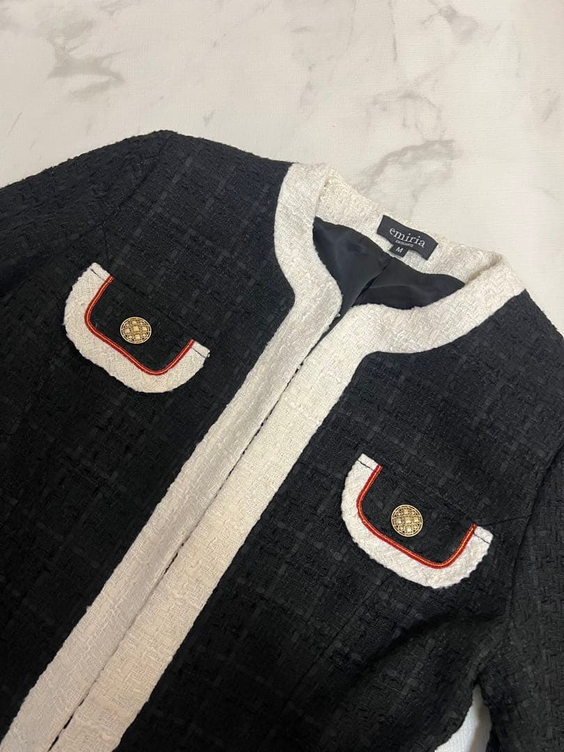 相沢えみり emiriawiz バイカラーツイードロングジャケット　M