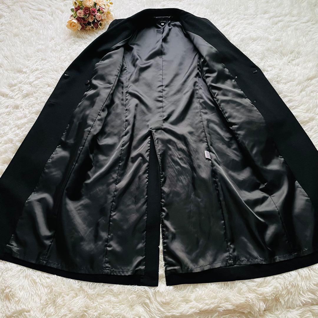 カシミヤ100％ ロングコート 黒 ダブル 前開き 9号 上品 シンプル