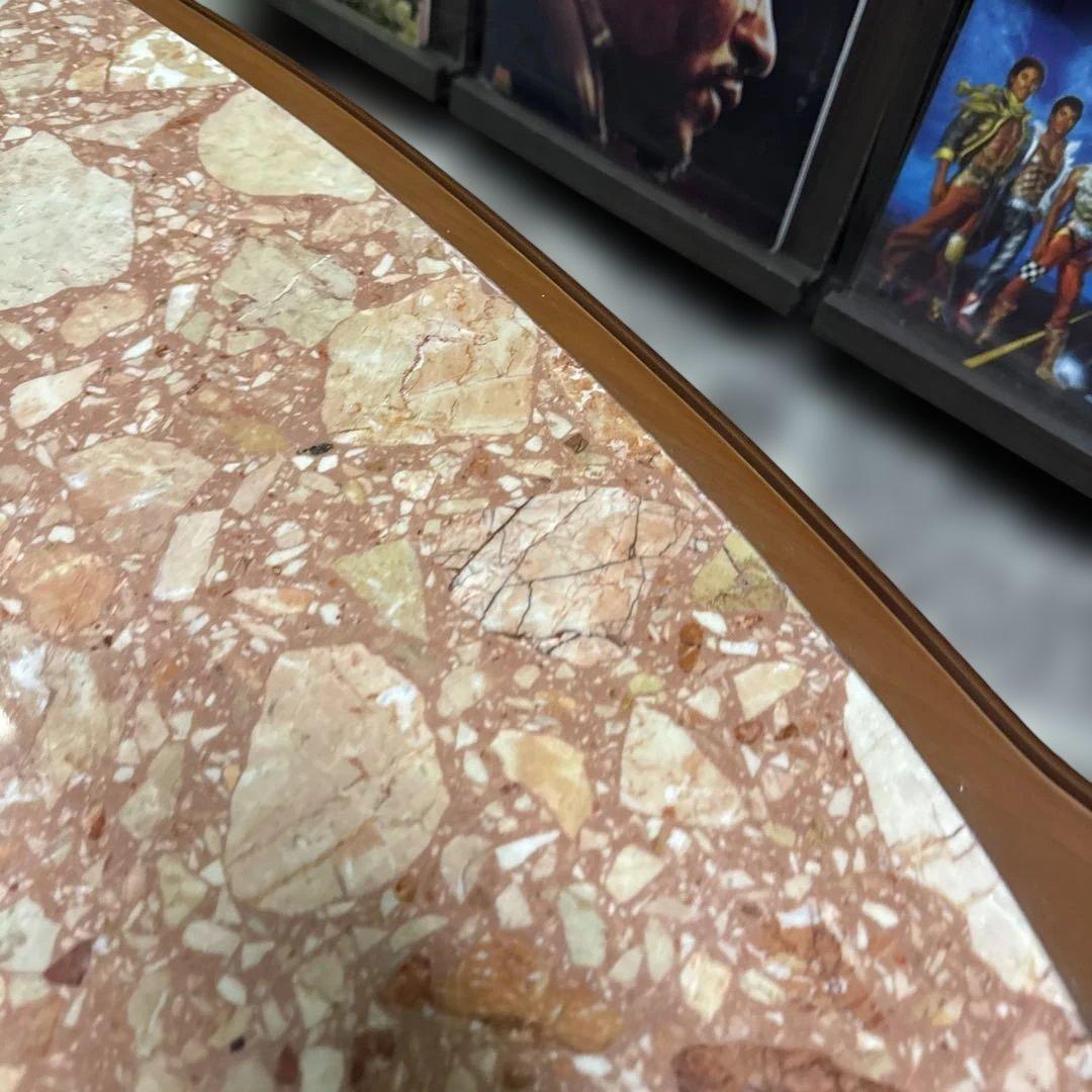 イタリア　アンティーク　楕円形ピンク大理石センターテーブル