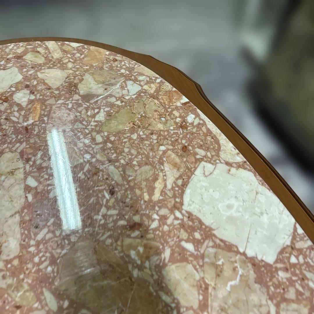 イタリア　アンティーク　楕円形ピンク大理石センターテーブル