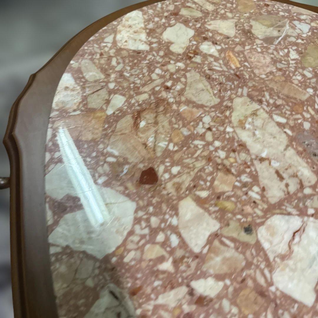 イタリア　アンティーク　楕円形ピンク大理石センターテーブル