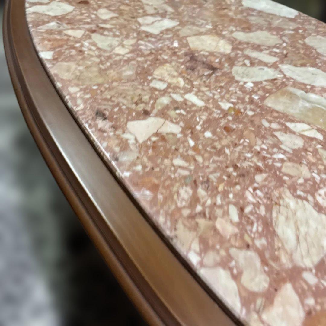 イタリア　アンティーク　楕円形ピンク大理石センターテーブル