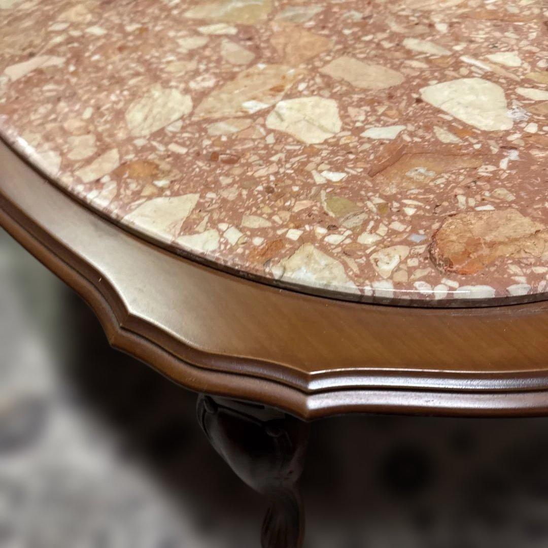 イタリア　アンティーク　楕円形ピンク大理石センターテーブル