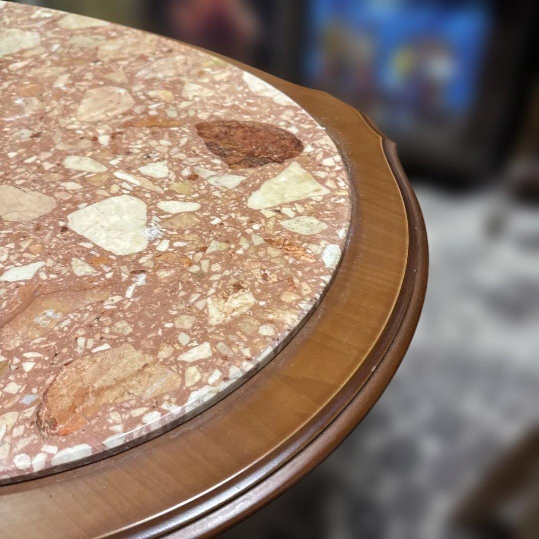 イタリア　アンティーク　楕円形ピンク大理石センターテーブル