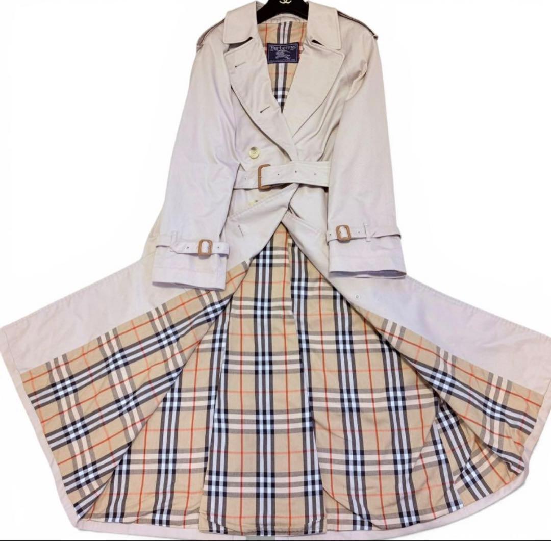 【美品】 BURBERRY 大きいサイズ コットン マキシ丈 トレンチコート
