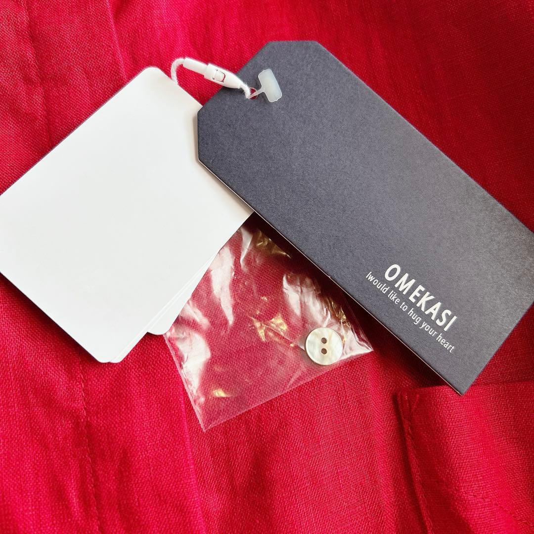 新品 OMEKASI ⿻ リネン バンドカラーワンピース ルーズ 赤 ゆったり