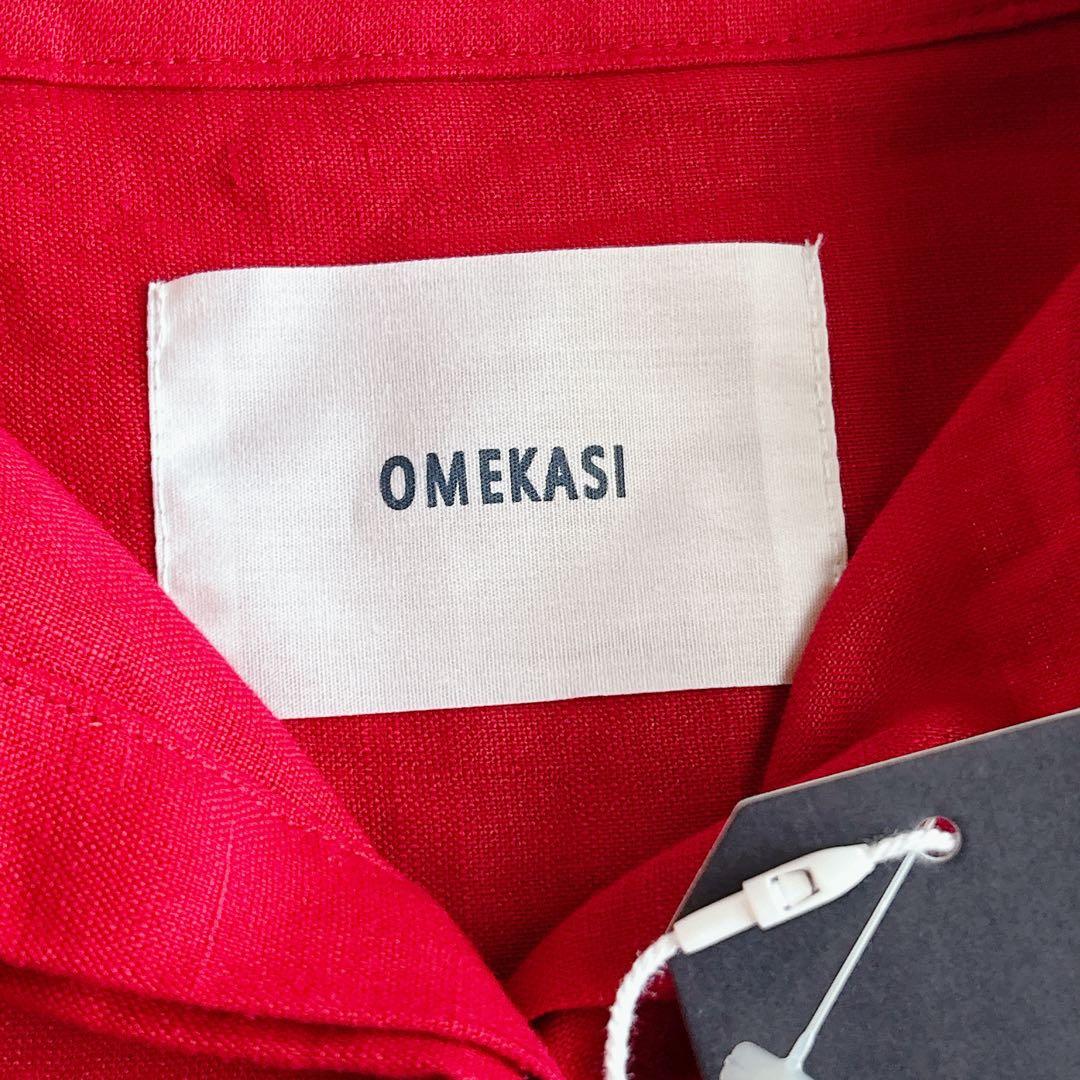 新品 OMEKASI ⿻ リネン バンドカラーワンピース ルーズ 赤 ゆったり