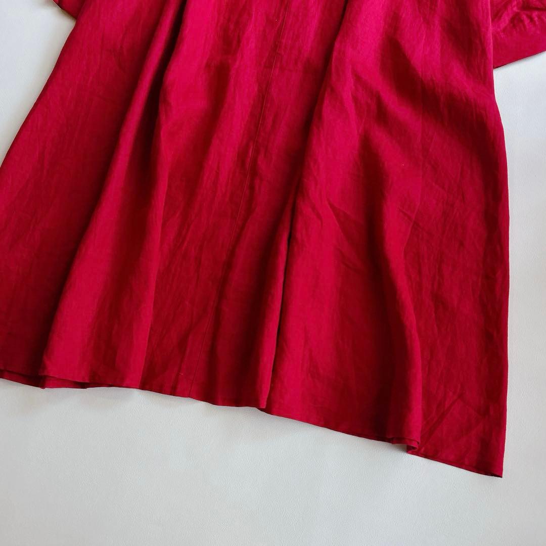 新品 OMEKASI ⿻ リネン バンドカラーワンピース ルーズ 赤 ゆったり